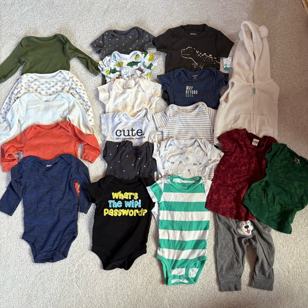 Baby boy‎ clothing bundle 3-6 month sizes long short sleeve body suits 20 items